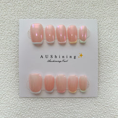 "AU Shining - Opalescent French Tip Press-On Nails with Iridescent Sheen"