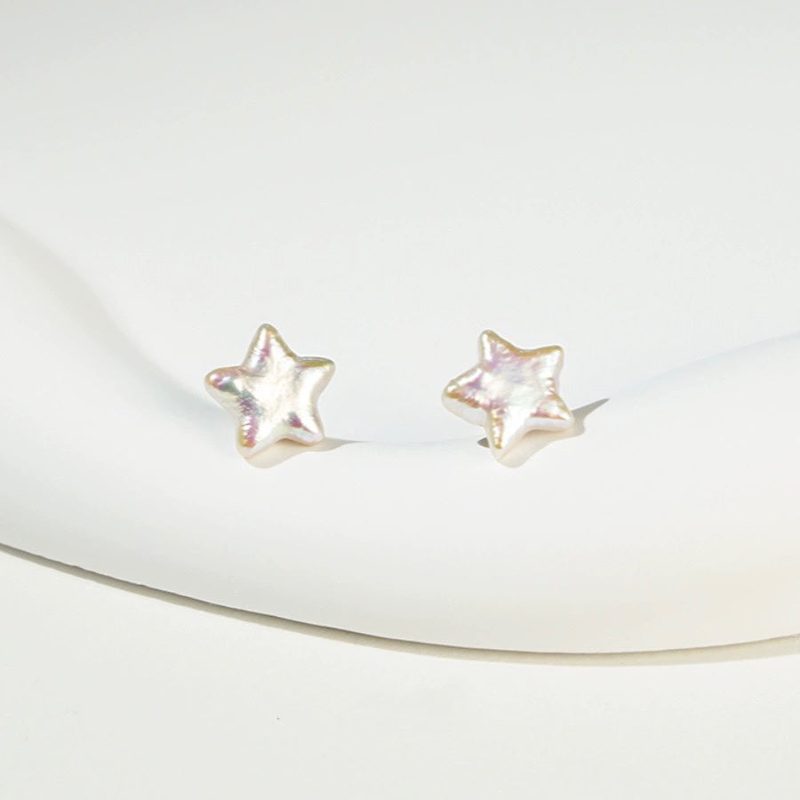 "Celestial Shimmer" - Star-Shaped Freshwater Pearl Stud Earrings