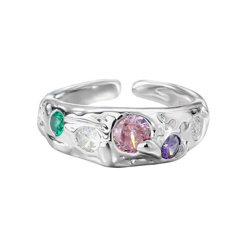 "Kaleidoscopic Elegance" - Sterling Silver Cuff Bracelet with Multicolored Gemstone Accents