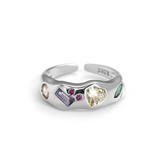 "Vivid Spectrum" - Sterling Silver Adjustable Ring with Multi-Gemstone Embellishments